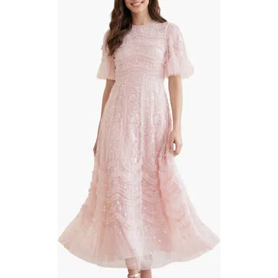 Needle & Thread Gianna Ruffle Short Sleeve Maxi Gown In Pink