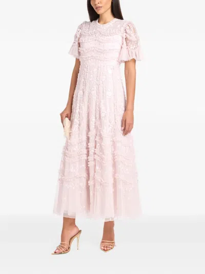 Needle & Thread Gianna Ruffle-trimmed Embroidered Maxi Dress In Pink