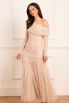 Needle & Thread Gigi Dot One-shoulder Rouched Gown In Sand