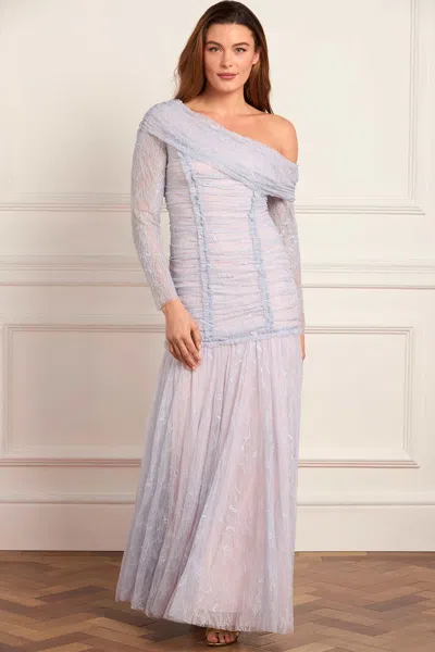 Needle & Thread Gigi Lace One-shoulder Rouched Gown In Blue