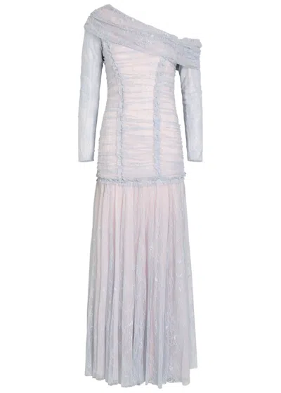 Needle & Thread Gigi Lace One-shoulder Tulle Gown In Blue