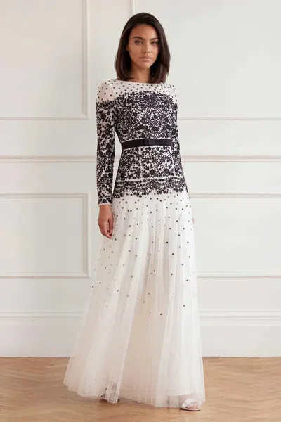 Needle & Thread Gilded Lace Long Sleeve Gown In White