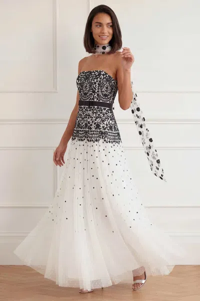 Needle & Thread Gilded Lace Strapless Gown In White