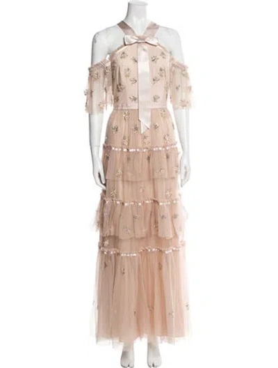 Pre-owned Needle & Thread Halterneck Midi Length Dress In Pink