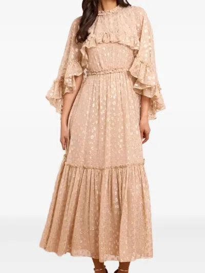 NEEDLE & THREAD HARPER CAPE-SLEEVE RUFFLED MIDI DRESS