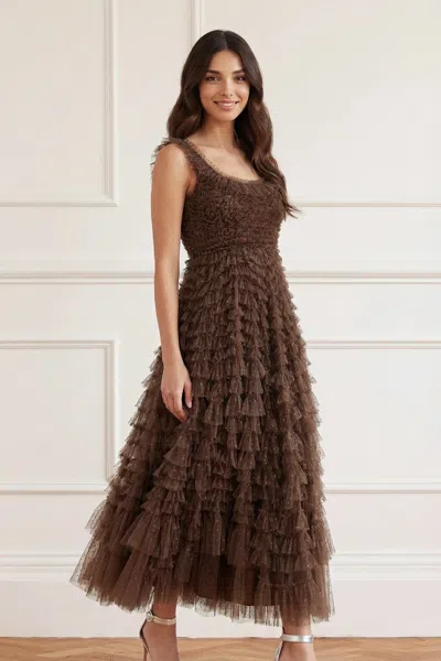 Needle & Thread Hattie Scoop Neck Ankle Gown In Brown