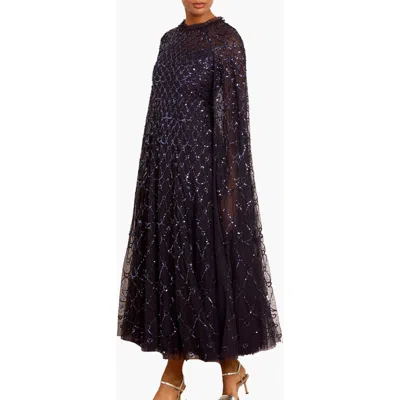 Needle & Thread Heart Lattice Cape Ankle Gown In Blue