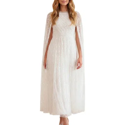 Needle & Thread Heart Lattice Cape Ankle Gown In Chalk/dusk Pink