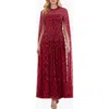 Needle & Thread Heart Lattice Cape Ankle Gown In Red