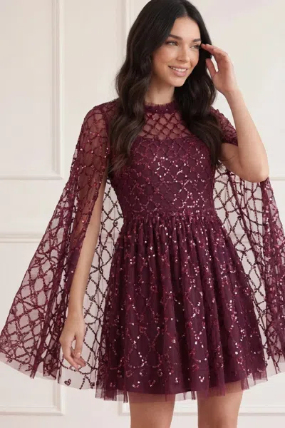 Needle & Thread Heart Lattice Micro Mini Dress In Purple