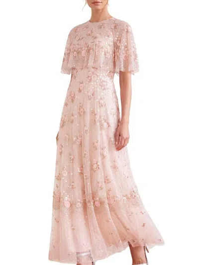 Needle & Thread Henrietta Embroidered Scallop Cape Dress In Pink