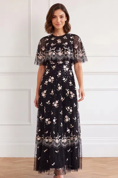Needle & Thread Henrietta Scallop Cape Ankle Gown In Black