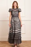 Needle & Thread La Vie En Rose Round Neck Short Sleeve Gown In Gold