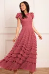 Needle & Thread La Vie En Rose Round Neck Short Sleeve Gown In Pink