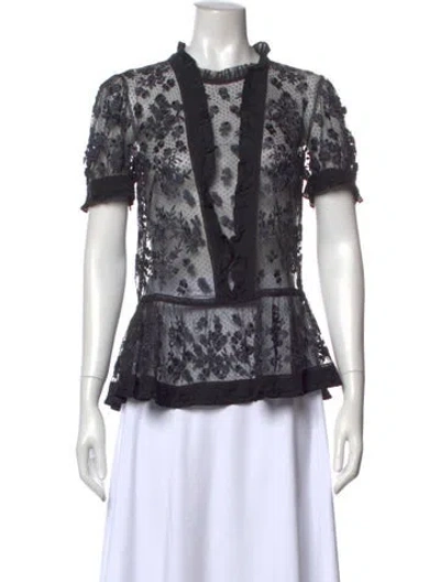 Pre-owned Needle & Thread Lace Floral Print Blouse In Gray