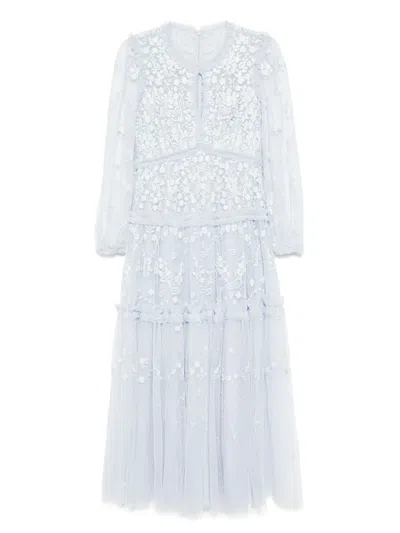 Needle & Thread Lace Long Sleeve Ankle Dress In Blue