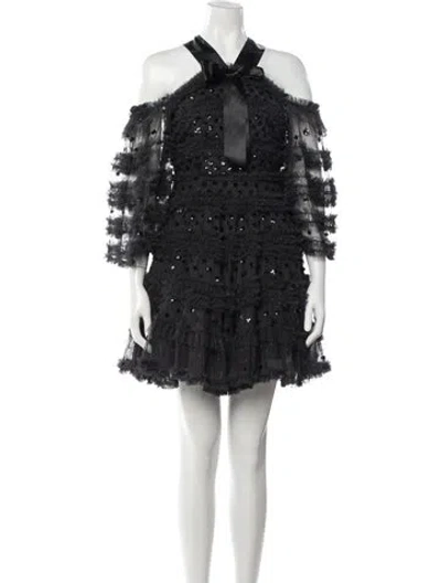 Pre-owned Needle & Thread Lace Mini Dress In Black