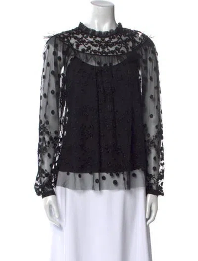 Pre-owned Needle & Thread Lace Pattern Bateau Neckline Blouse In Black
