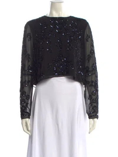 Pre-owned Needle & Thread Lace Pattern Bateau Neckline Crop Top In Black