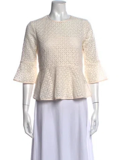Pre-owned Needle & Thread Lace Pattern Crew Neck Blouse In Neutrals