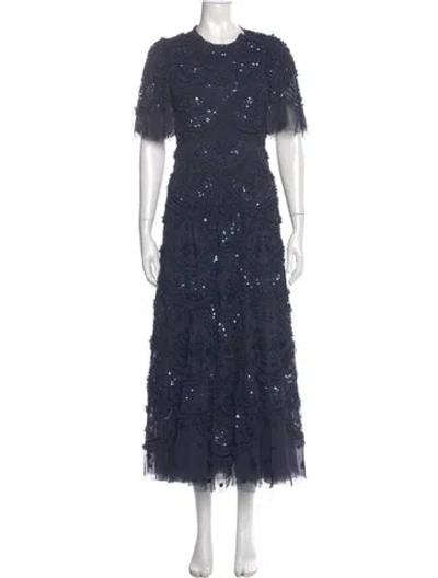 Pre-owned Needle & Thread Lace Pattern Knee-length Dress In Blue