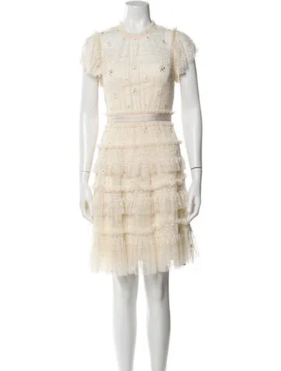 Pre-owned Needle & Thread Lace Pattern Knee-length Dress In Neutral