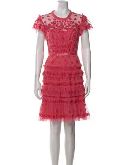 Pre-owned Needle & Thread Lace Pattern Knee-length Dress In Pink