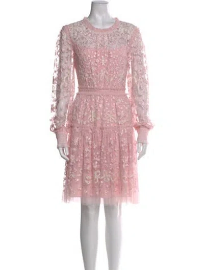 Pre-owned Needle & Thread Lace Pattern Knee-length Dress In Pink