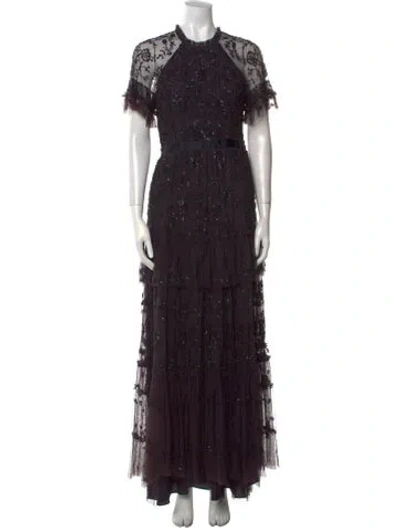 Pre-owned Needle & Thread Lace Pattern Long Dress In Black