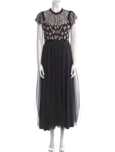 Pre-owned Needle & Thread Lace Pattern Long Dress In Black