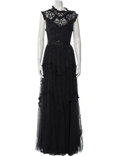Pre-owned Needle & Thread Lace Pattern Long Dress In Black