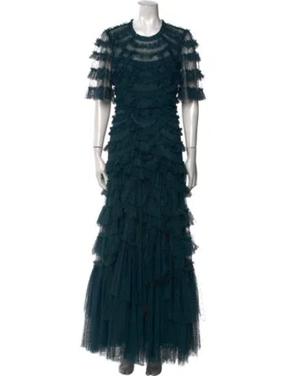 Pre-owned Needle & Thread Lace Pattern Long Dress In Blue