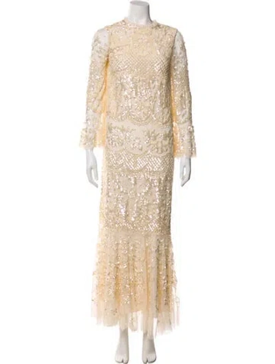 Pre-owned Needle & Thread Lace Pattern Long Dress In Neutral