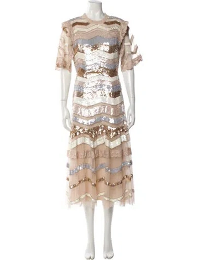Pre-owned Needle & Thread Lace Pattern Long Dress In Neutral