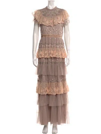 Pre-owned Needle & Thread Lace Pattern Long Dress In Pink