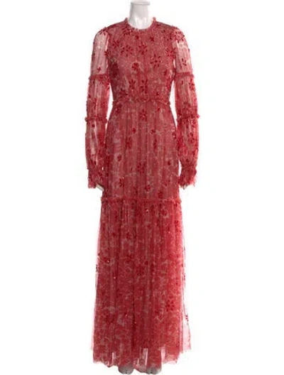 Pre-owned Needle & Thread Lace Pattern Long Dress In Red