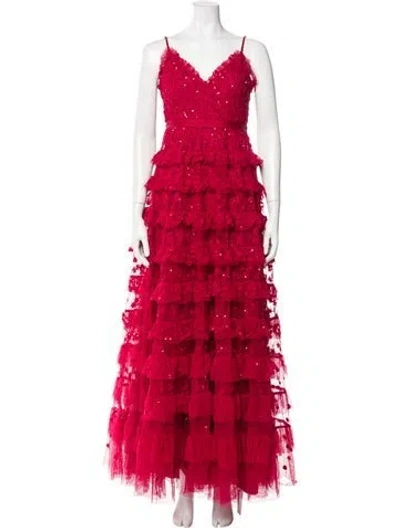 Pre-owned Needle & Thread Lace Pattern Long Dress In Red