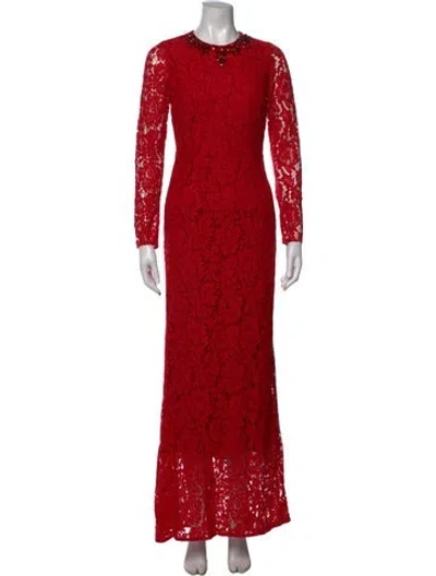 Pre-owned Needle & Thread Lace Pattern Long Dress In Red