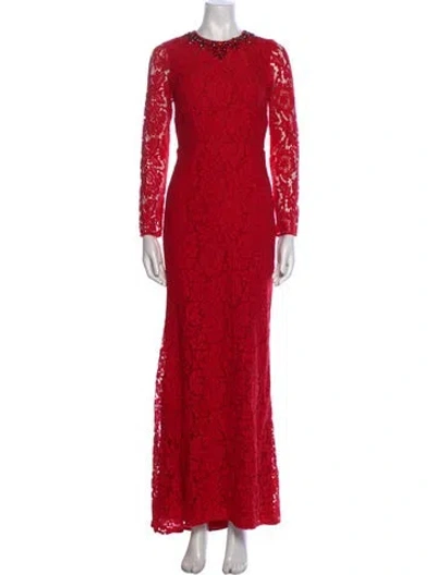 Pre-owned Needle & Thread Lace Pattern Long Dress W/ Tags In Red