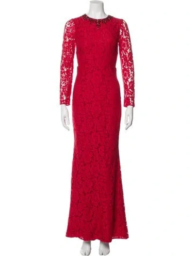 Pre-owned Needle & Thread Lace Pattern Long Dress W/ Tags In Red