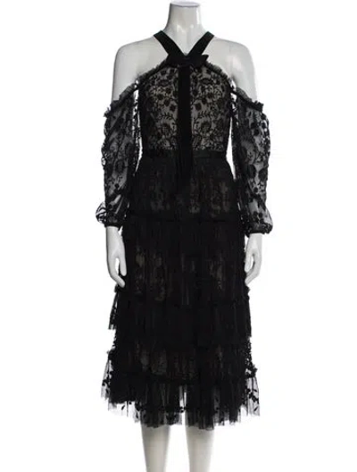 Pre-owned Needle & Thread Lace Pattern Midi Length Dress In Black