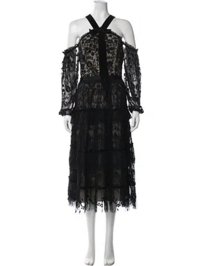 Pre-owned Needle & Thread Lace Pattern Midi Length Dress In Black
