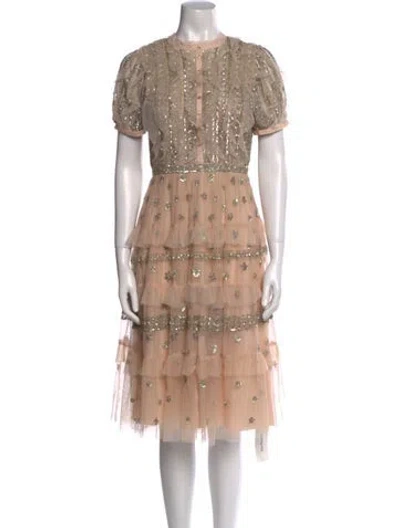 Pre-owned Needle & Thread Lace Pattern Midi Length Dress In Pink