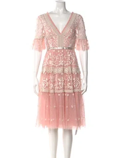 Pre-owned Needle & Thread Lace Pattern Midi Length Dress In Pink