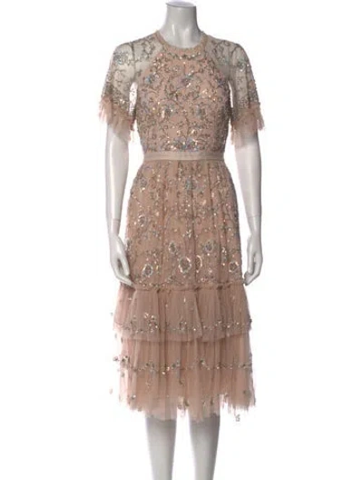 Pre-owned Needle & Thread Lace Pattern Midi Length Dress In Pink
