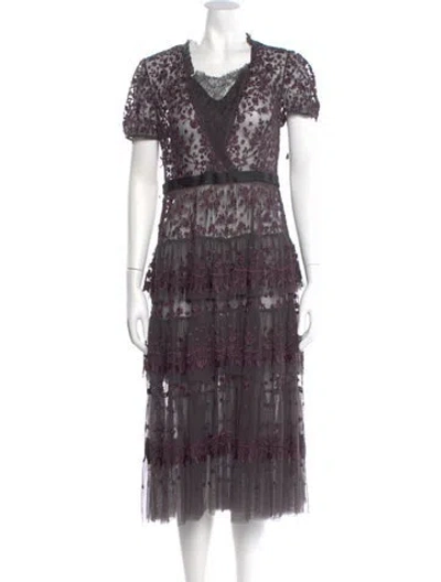 Pre-owned Needle & Thread Lace Pattern Midi Length Dress In Purple