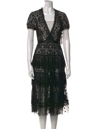Pre-owned Needle & Thread Lace Pattern Midi Length Dress W/ Tags In Black