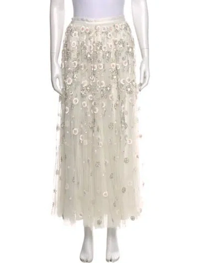 Pre-owned Needle & Thread Lace Pattern Midi Length Skirt In Neutral