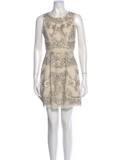 Pre-owned Needle & Thread Lace Pattern Mini Dress In Neutral