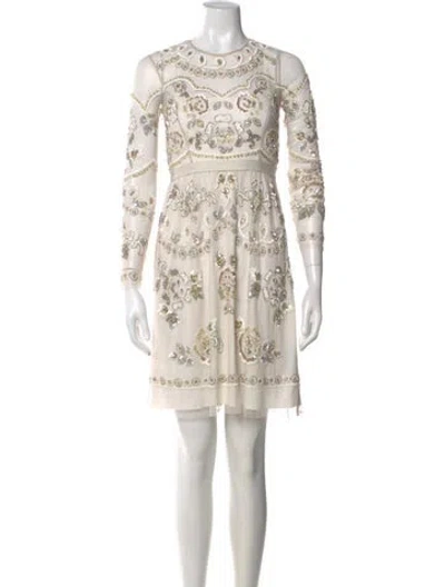 Pre-owned Needle & Thread Lace Pattern Mini Dress In Neutral